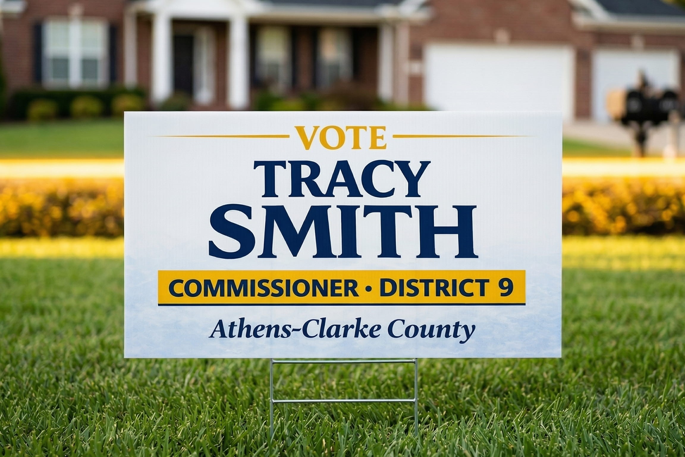 Campaign sign for Tracy Smith running for Commissioner in Athens-Clarke County.