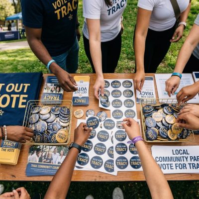 People participate in a community coin exchange event outdoors.
